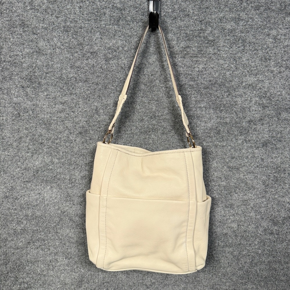 Aimee Kestenberg Artisan Large Bucket Bag Vanilla Pebble Leather Lacing Pockets - Picture 5 of 12